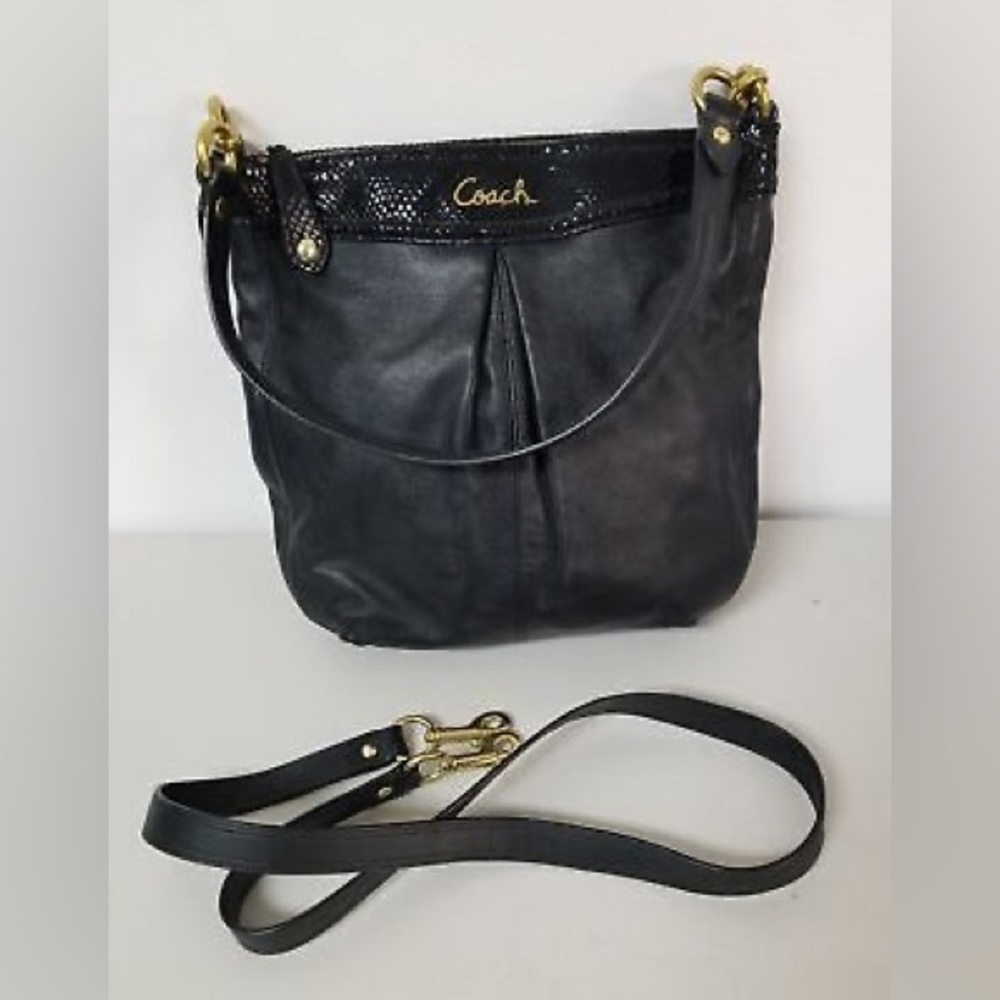COACH #20114 Y2K Ashley Black Leather Convertible Hobo Bag w/Detachable Strap